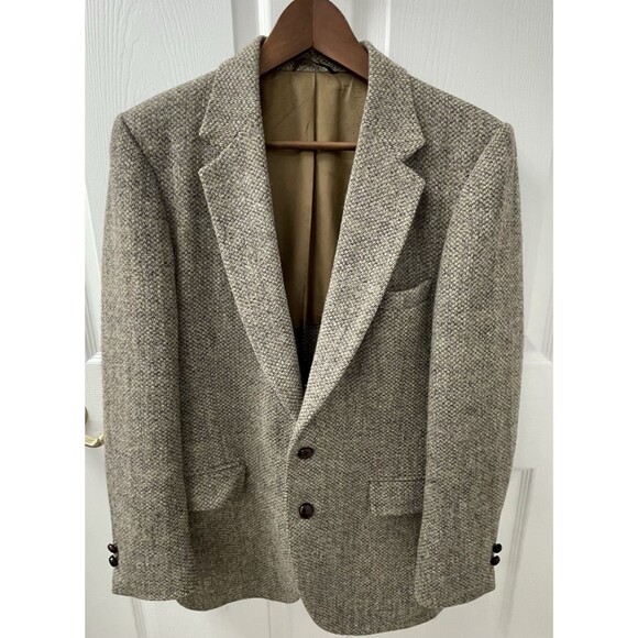 Vintage Harris Tweed Blazer Brown 100% Scottish Wool Handwoven Men's Size 40
